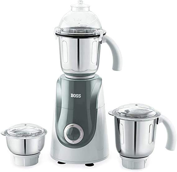 Photo 1 of BOSS Crown Mixer Grinder, Jar Capacity: Wet Jar-1400 Dry Jar-1150 Chutney Jar-450 ML, White & Grey
