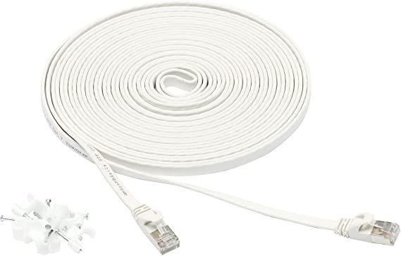 Photo 1 of Amazon Basics Cat 7 Gigabit Ethernet Patch Internet Cable, Flat - 25FT, 1Pack, White - Include 10 Nails
