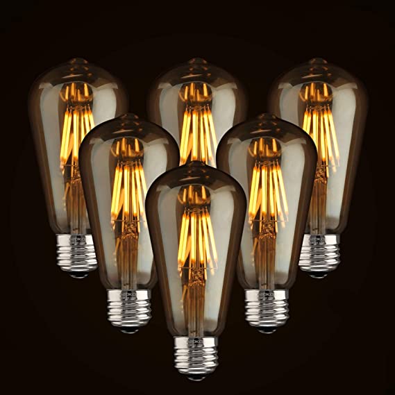 Photo 1 of ASOKO LED Dimmable Vintage Edison Led Bulbs 6W Antique Style Edison Light Bulbs, 2300K Warm White (Amber Gold Glass), Squarrel Cage Filament Vintage Light Bulb,ST64, E26 Base (2300K-6W-6PCS)
