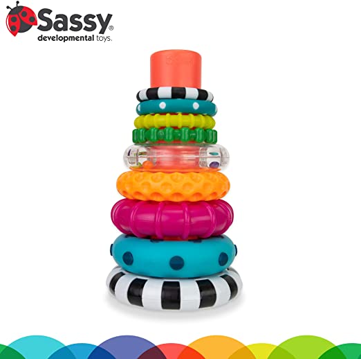 Photo 1 of Sassy Stacks of Circles Stacking Ring STEM Learning Toy, Age 6+ Months, Multi, 9 Piece Set
