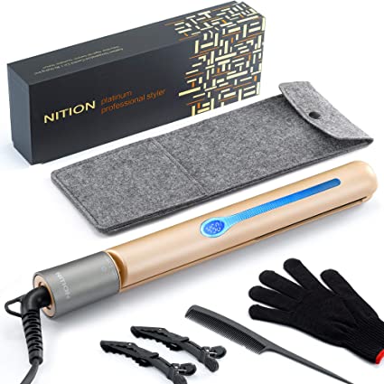 Photo 1 of NITION Professional Salon Hair Straightener Argan Oil Tourmaline Ceramic Titanium Straightening Flat Iron for Healthy Styling,LCD 265°F-450°F,2-in-1 Curling Iron for All Hair Type,Gold,1 inch Plate
