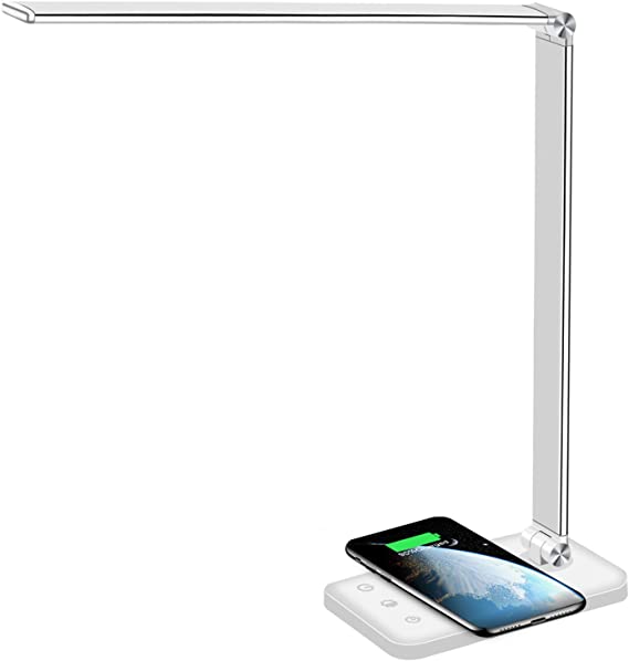 Photo 1 of AFROG Multifunctional LED Desk Lamp with Wireless Charger, USB Charging Port, 5 Lighting Modes,5 Brightness Levels, Sensitive Control, 30/62 min Auto Timer, Eye-Caring Office Lamp with Adapter
