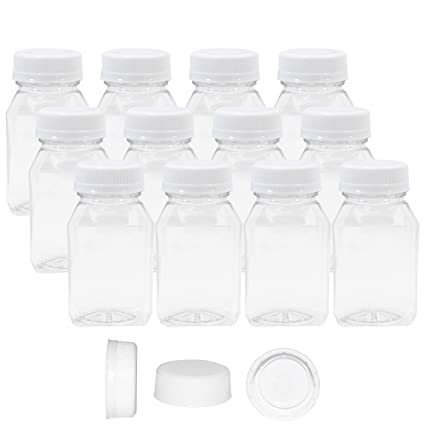 Photo 1 of 4 oz Empty Plastic Juice Bottles with Lids 12 Pack Small Clear Drink Syrup Disposable Containers Tamper Proof Caps Kids
