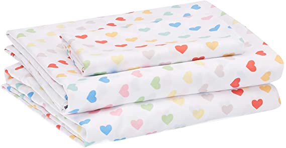 Photo 1 of Amazon Basics Kids Rainbow Hearts Soft, Easy-Wash Microfiber Sheet Set - Twin, Multi-Color Hearts
