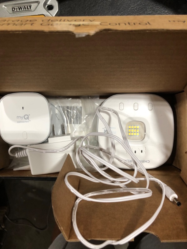 Photo 2 of myQ Chamberlain Smart Garage Control - Wireless Garage Hub and Sensor with Wifi & Bluetooth - Smartphone Controlled, myQ-G0401-ES, White
