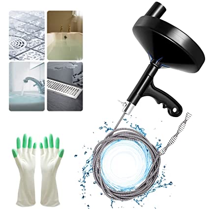 Photo 1 of Drainsoon Auger 25 Foot, Plumbing Snake Drain Auger Sink Auger Hair Clog Remover, Heavy Duty Pipe Snake for Bathtub Drain, Bathroom Sink, Kitchen and Shower, Snake Drain Cleaner Comes with Gloves
