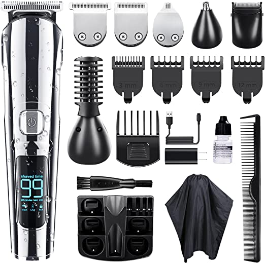 Photo 1 of Beard Trimmer, KIKOMO All in 1 Cordless Men Hair Clippers Trimmer, IPX7 Waterproof Mustache Nose Ear Facial Trimmer, Body Groomer Kit with LED Display, USB & Wall Charger
