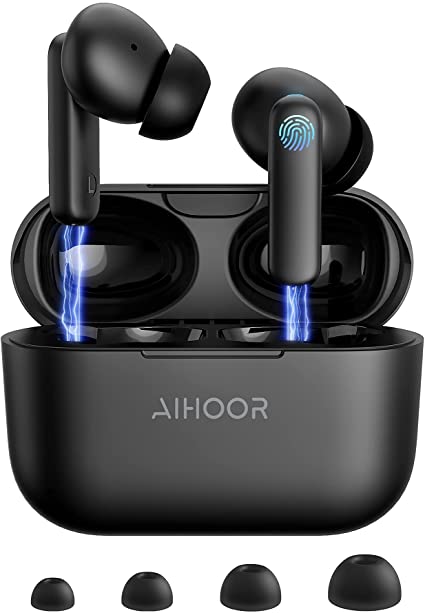 Photo 1 of AIHOOR Wireless Earbuds for iOS & Android Phones, Bluetooth 5.0 in-Ear Headphones with Extra Bass, Built-in Mic, Touch Control, USB Charging Case, 30hr Battery Earphones, Waterproof for Sport
CHARGING CABLE NOT INCLUDED