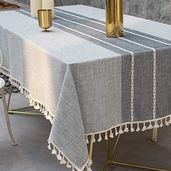 Photo 1 of Deep Dream Tablecloth, Embroidered Table Cloth Cotton Linen Wrinkle Free Anti-Fading Tablecloths Washable Dust-Proof Table Cover for Kitchen Dinning Party Christmas, 55 x 102 Inch - New Gray
