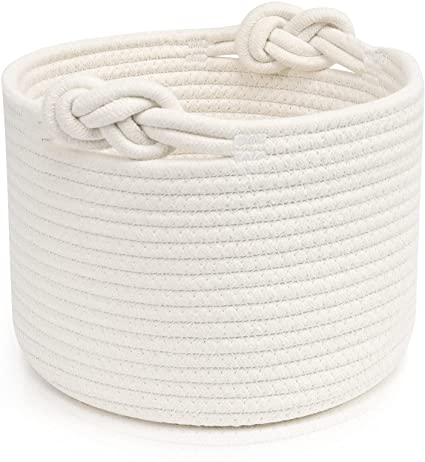 Photo 1 of ABenkle Small Woven Basket, Cotton Rope Storage Basket, Cute Toy Baby Basket, Decorative Hamper for Nursery Laundry Bedroom Bathroom, Empty Gift Basket - White 9.4" x 9.4"x 7.1"
