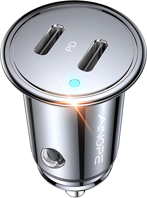 Photo 1 of AINOPE USB C Car Charger, 40W Smallest iPhone 13 Car Charger, All Metal USB C Car Charger Fast Charging PD 3.0 Dual Port Compatible with iPhone 13/13 Pro/12/12 Pro/12 Mini, Galaxy S20/S10, iPad Pro
