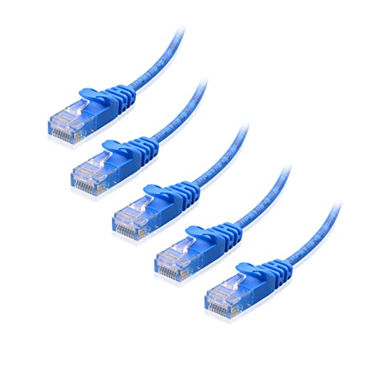 Photo 1 of Cable Matters 5-Pack Snagless Short Cat6 Ultra Thin Ethernet Cable 3 ft (Thin Cat6 Cable) in Blue
