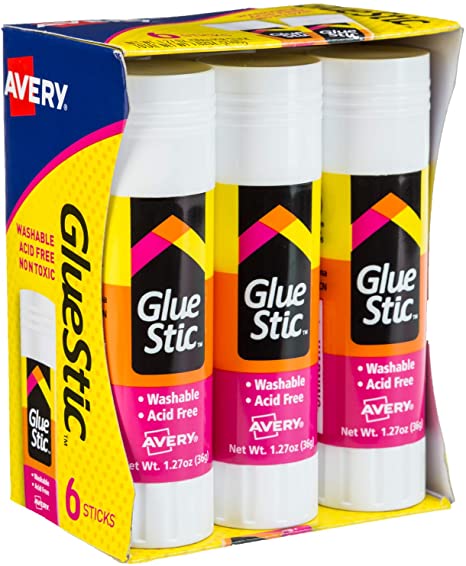 Photo 1 of Avery Glue Stick White, Washable, Nontoxic, 1.27 oz. Permanent Glue Stic, 6pk (98073),Clear
