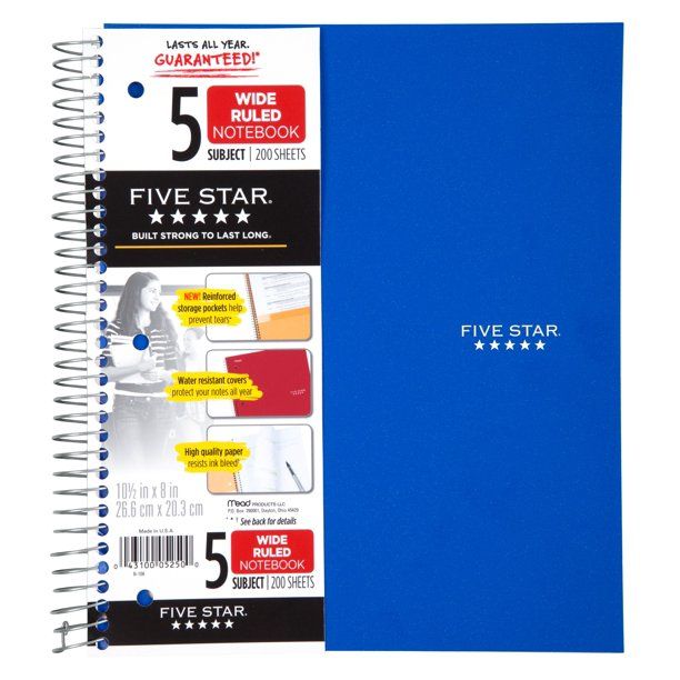 Photo 1 of Five Star Trend Wire bound Notebook, 5 Subject, Wide Ruled, Cobalt Blue (73198)