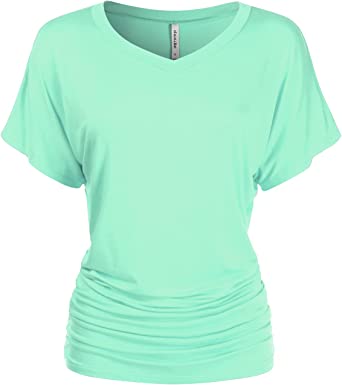 Photo 1 of anibe Women's Short Sleeve V-Neck Casual Dolman Top with Side Shirring  - S