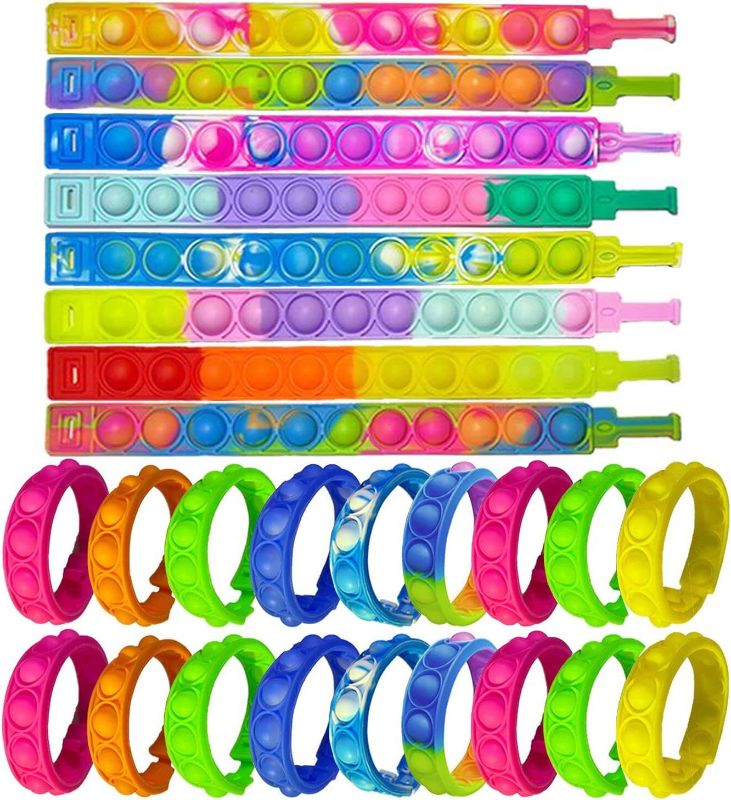 Photo 1 of kapibarasensei 25PCS Push Pop Fidget Toy Fidget Bracelet, Durable and Adjustable, Multicolor Stress Relief Finger Press Bracelet for Kids and Adults ADHD ADD Autism (25pcs)