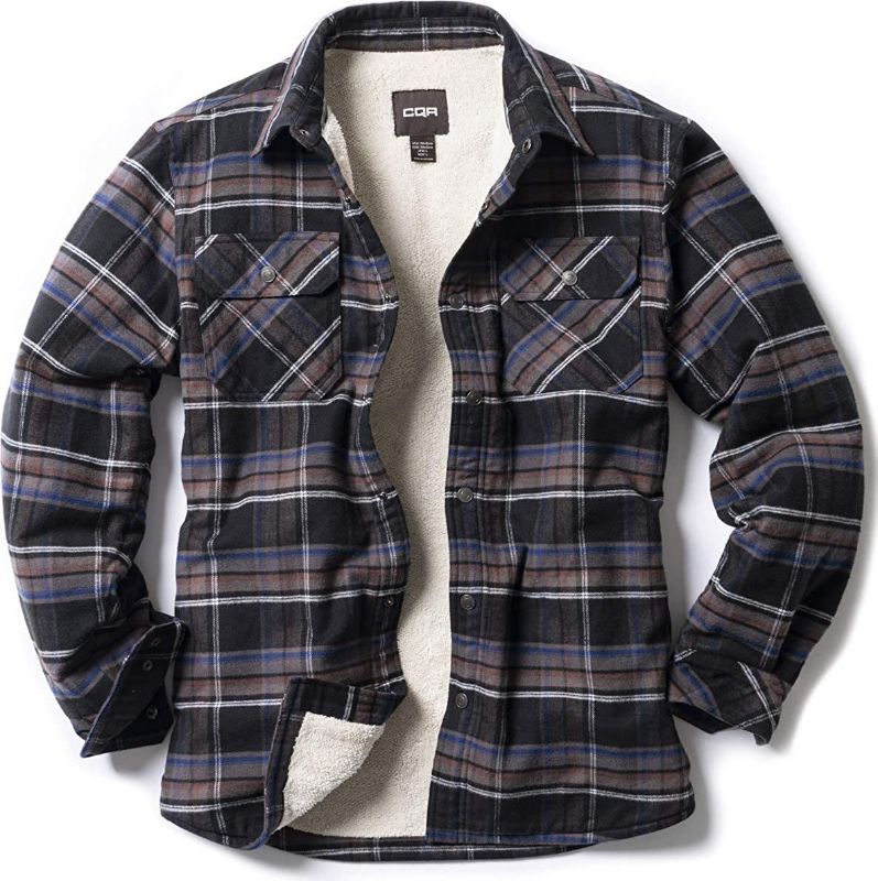 Photo 1 of CQR Men's Sherpa Lined Flannel Shirt Jacket, Soft Long Sleeve Rugged Plaid Button, Medium