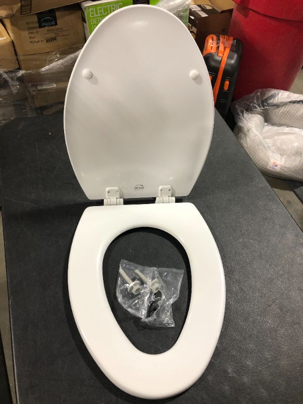 Photo 1 of Bemis 1500EC 390 Toilet Seat with Easy Clean & Change Hinges, Elongated, Durable Enameled Wood, Cotton White