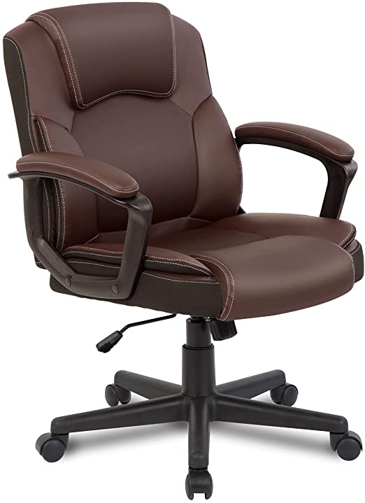 Photo 1 of Ptoulemy Computer Office Chair with arms Spring Cushion Ergonomic Executive Desk Chair PU Leather Chair 360 Swivel Task Chair with Wheels Mid Back Support(Brown)(PT-NB21512)
