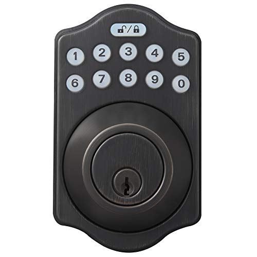 Photo 1 of Amazon Basics Traditional Electronic Keypad Deadbolt Door Lock, Keyed Entry, Oil Rubbed Bronze
