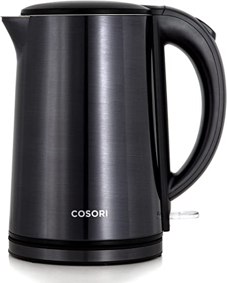 Photo 1 of COSORI Double Wall Electric Kettle with Steel Outer Shell, Two-Level Lid, 304 Stainless Steel BPA Free Tea Kettle & Hot Water Boiler, LED Indicator Auto Shut-Off & Boil-Dry Protection,1.5L, Black
