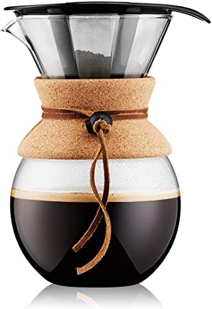 Photo 1 of Bodum 11571-109 Pour Over Coffee Maker with Permanent Filter, Glass, 34 Ounce, 1 Liter, Cork Band
