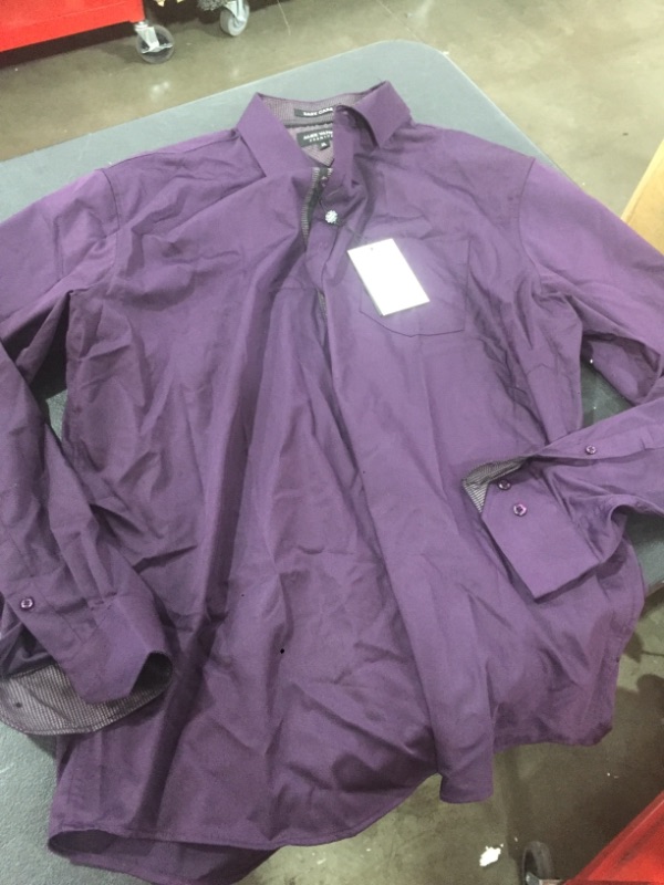 Photo 2 of Alex Vando Mens Dress Shirts Wrinkle Free Regular Fit Stretch Bamboo Men Shirt, Purple,XL