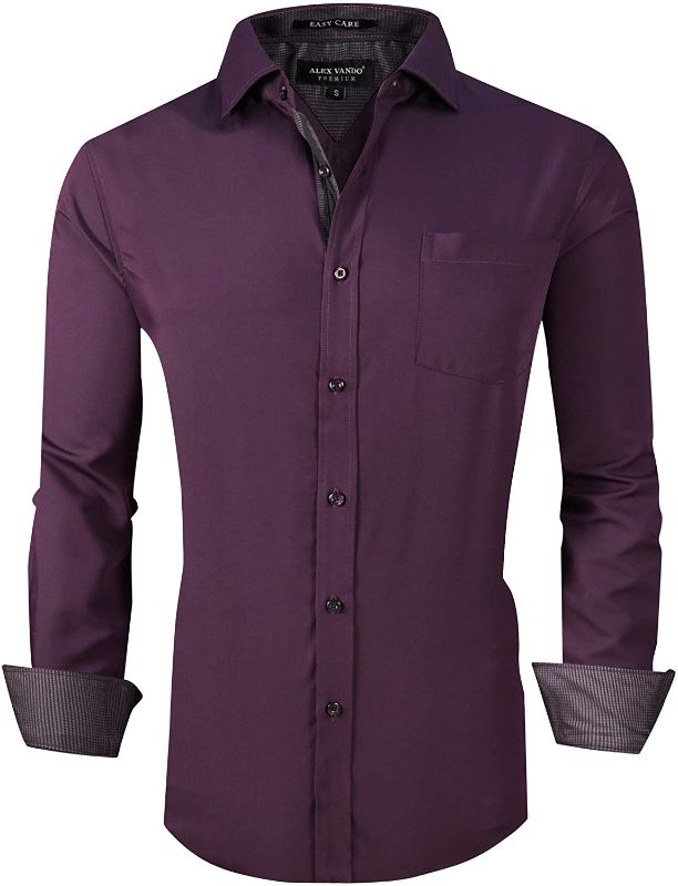 Photo 1 of Alex Vando Mens Dress Shirts Wrinkle Free Regular Fit Stretch Bamboo Men Shirt, Purple,XL