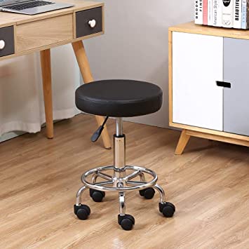 Photo 1 of KKTONER PU Leather Round Rolling Stool with Foot Rest Swivel Height Adjustment Spa Drafting Salon Tattoo Work Office Massage Stools Task Chair Black
