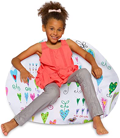 Photo 1 of Posh Creations Bean Bag Chair for Kids, Teens, and Adults Includes Removable and Machine Washable Cover, 38in - Large, Canvas Multi-colored Hearts on White
