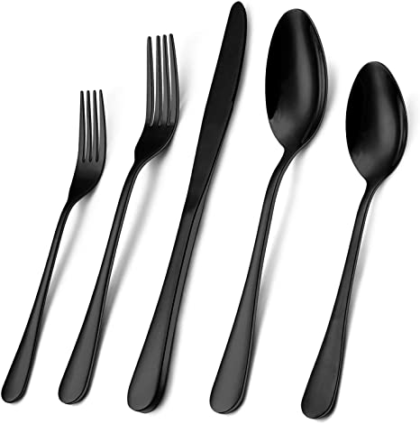 Photo 1 of 80-Piece Black Silverware Set, Stainless Steel Flatware Cutlery Set Service for 8, Tableware Eating Utensils Include Knives /Forks /Spoons, Mirror Polished, Dishwasher Safe
