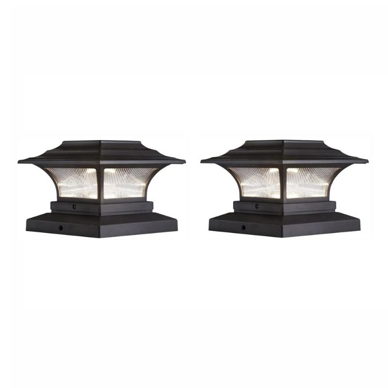 Photo 1 of Hampton Bay Solar 4 in. X 4 in. Bronze Outdoor Integrated LED Deck Post Light with 6 in. X 6 in. Adapter (2-Pack)
