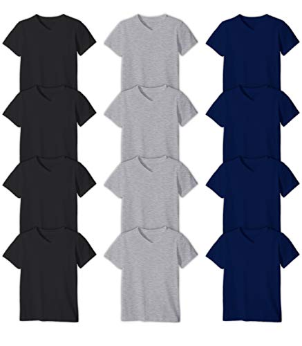 Photo 1 of Andrew Scott Boys'12 Pack V Neck T Shirt Cotton Color Undershirts - Bonus Pack of 12 (L 10-12, 12 Pack- Black/Grey/Navy)
