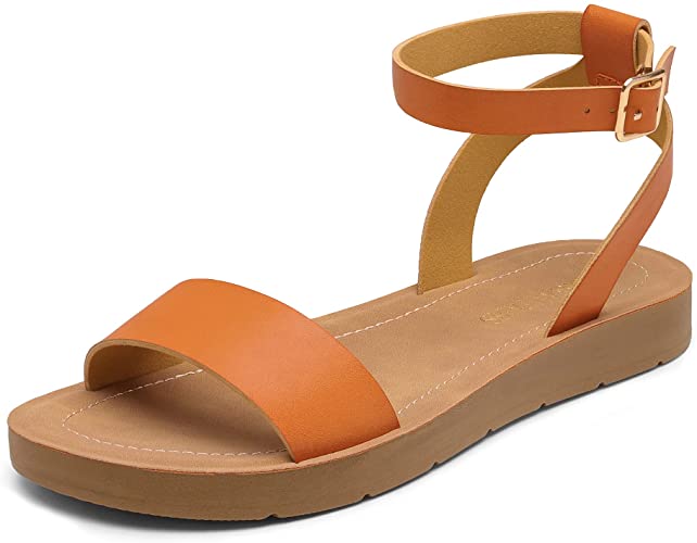 Photo 1 of DREAM PAIRS Women’s One Band Ankle Strap Buckle Flat Sandals, US 6
