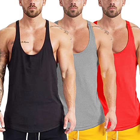 Photo 1 of GYM REVOLUTION Men's 3 Pack Athletic Quick Dry Workout Gym Muscle Stringers Bodybuilding Fitness Tank Tops, Large
