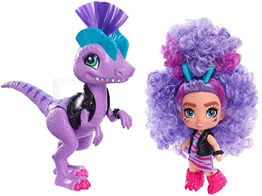 Photo 1 of Cave Club Cave Tots Rebel Tot Doll (Approx. 3.5-in) Small Doll with Dinosaur & Curly Purple Hair, Wearing Outfit & Accessories, Gift for 4 Year Olds and Up
