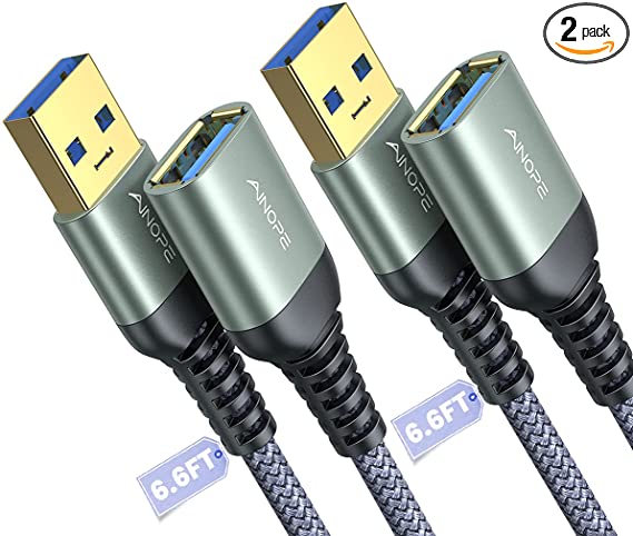 Photo 1 of 2 PACK 6.6FT+6.6FT AINOPE USB 3.0 Extension Cable Type A Male to Female Extension Cord DURABLE BRAIDED MATERIAL Fast Data Transfer Compatible with USB Keyboard,Mouse,Flash Drive, Hard Drive
