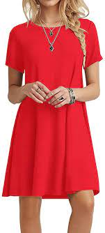 Photo 1 of POPYOUNG Women's Summer Casual T-Shirt Dress, Red. Small 