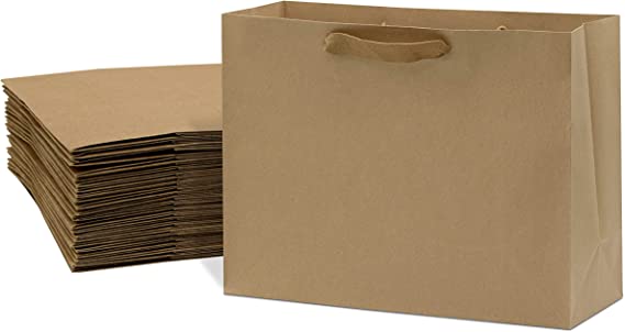 Photo 1 of Brown Gift Bags with Handles - 25 Pack Designer Kraft Shopping Bags in Bulk, Small Gift Wrap Totes with Fabric Handles for Boutiques, Small Business, Retail Stores, Merchandise, Birthday Parties
