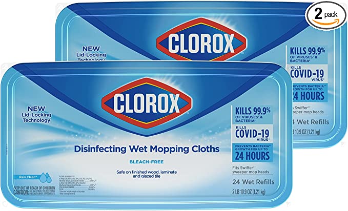 Photo 1 of Clorox Disinfecting Wet Mopping Cloths, Rain Clean, 24 Wet Refills (Pack of 2)
