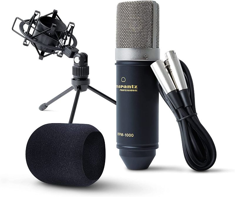 Photo 1 of Marantz Professional MPM-1000 - Studio Recording XLR Condenser Microphone with Desktop Stand and Cable – for Podcast and Streaming Projects
