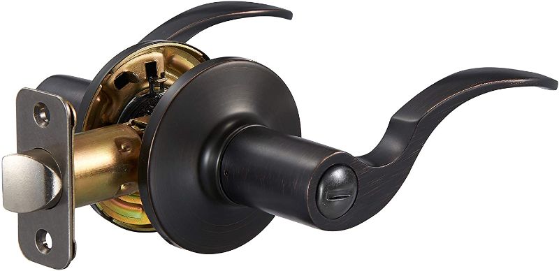 Photo 1 of Amazon Basics Shelby Door Lever With Lock, Privacy, Oil Rubbed Bronze