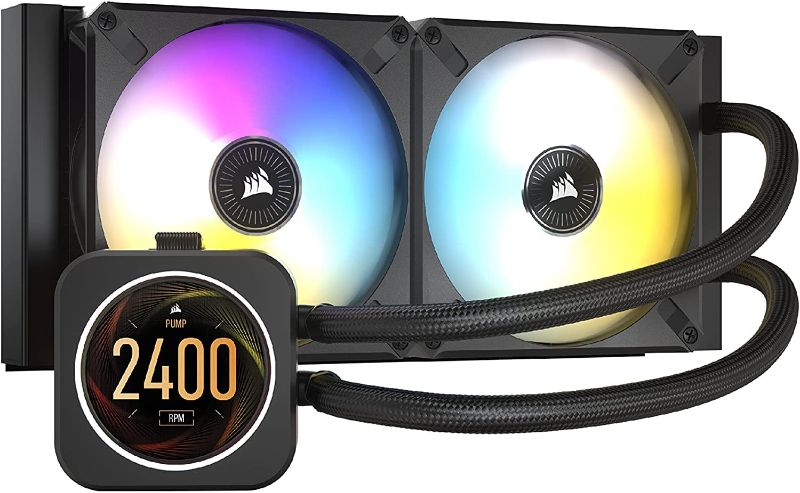 Photo 1 of CORSAIR iCUE H100i Elite LCD Display Liquid CPU Cooler-Custom IPS LCD Screen-40 Dynamic RGB LEDs-120mm Fans-240mm Radiator-Commander CORE Smart Lighting Controller