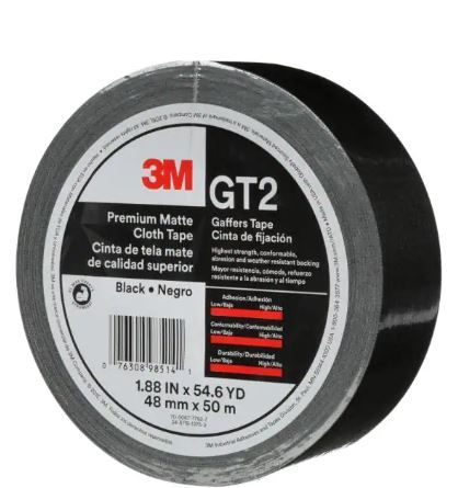 Photo 1 of 3M
GT2 Premium Matte Cloth Black 1.88 in. x 164 ft. Non-Reflective No-Residue Gaffer's Tape