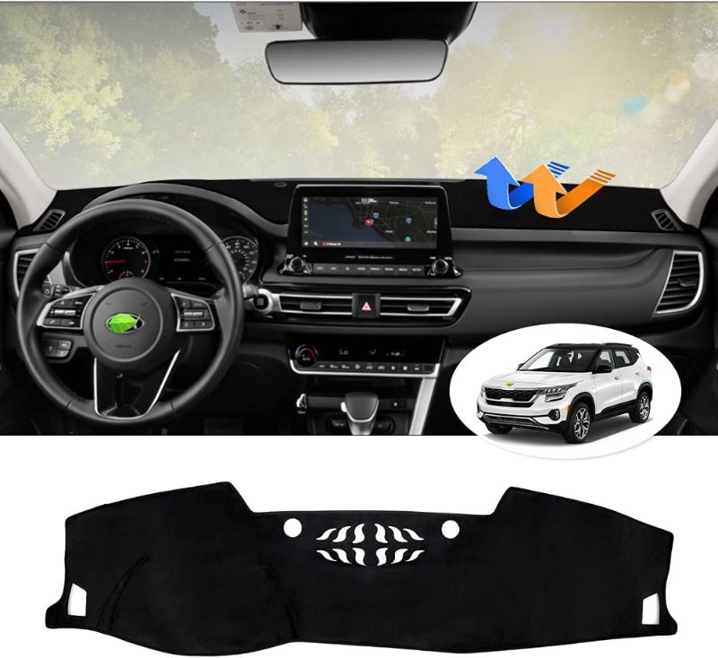 Photo 1 of Autorder Custom Fit for Dashboard Cover Mat Kia Seltos 2019 2020 2021 2022 Accessories Flannel Dash Cover Nonslip Dash Mat Protector Black
