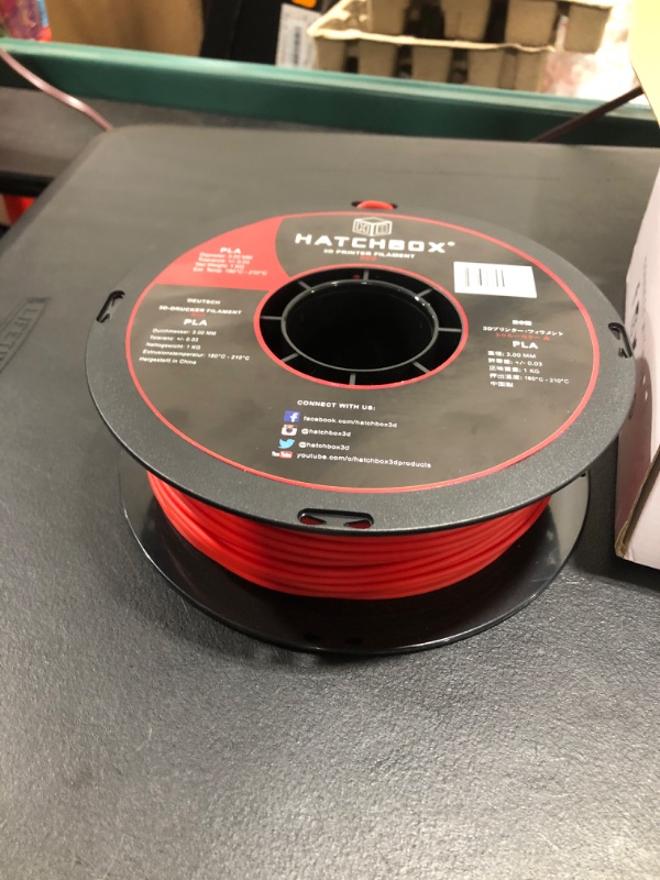 Photo 2 of HATCHBOX 3D PLA-1KG3.00-RED PLA 3D Printer Filament, Dimensional Accuracy +/- 0.03 mm, 1 kg Spool, 3.00 mm, Red