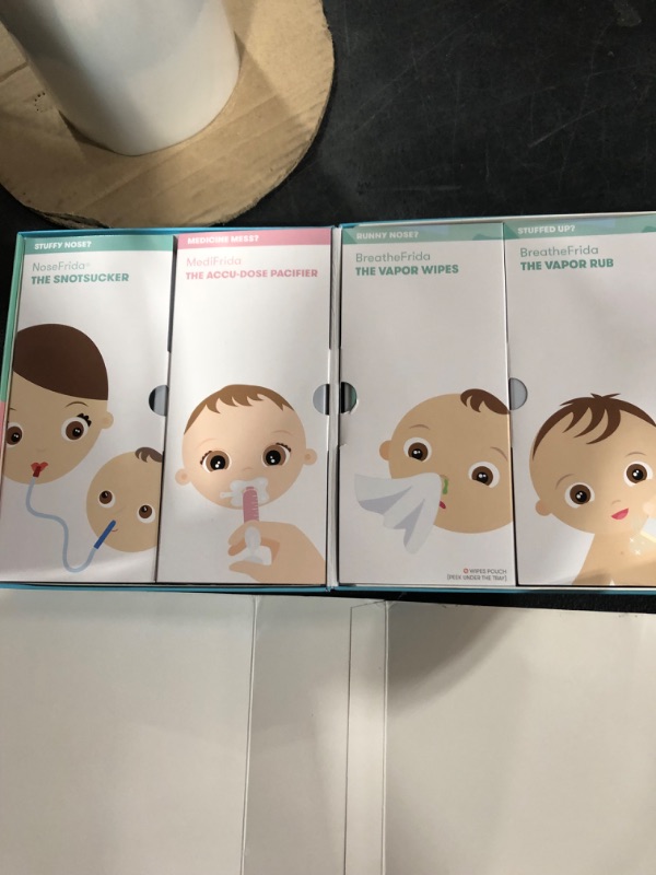 Photo 2 of Baby Sick Day Prep Kit by FridaBaby - Includes NoseFrida Nasal Aspirator, MediFrida Pacifier Medicine Dispenser, Breathefrida Vapor Chest Rub + Snot Wipes. Soothe Stuffy Noses for Babies with A Cold
