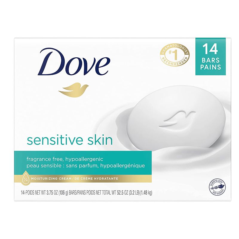 Photo 1 of 
Dove Beauty Bar More Moisturizing Than Bar Soap for Softer Skin, Fragrance-Free, Hypoallergenic Beauty Bar Sensitive Skin With Gentle Cleanser 3.75 oz, 13 Bars
