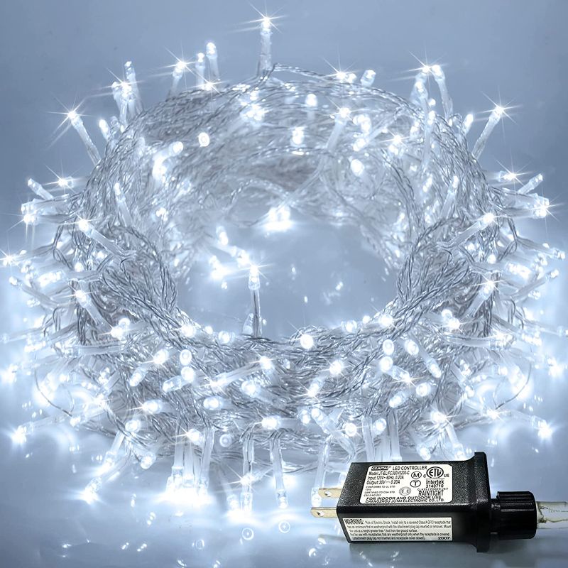 Photo 1 of JMEXSUSS 66ft 200 LED White String Lights Indoor, Christmas Lights Outdoor Waterproof Clear Wire, 8 Modes Twinkle String Lights Plug in for Living Room Tree Bedroom Wedding Party Decoration
