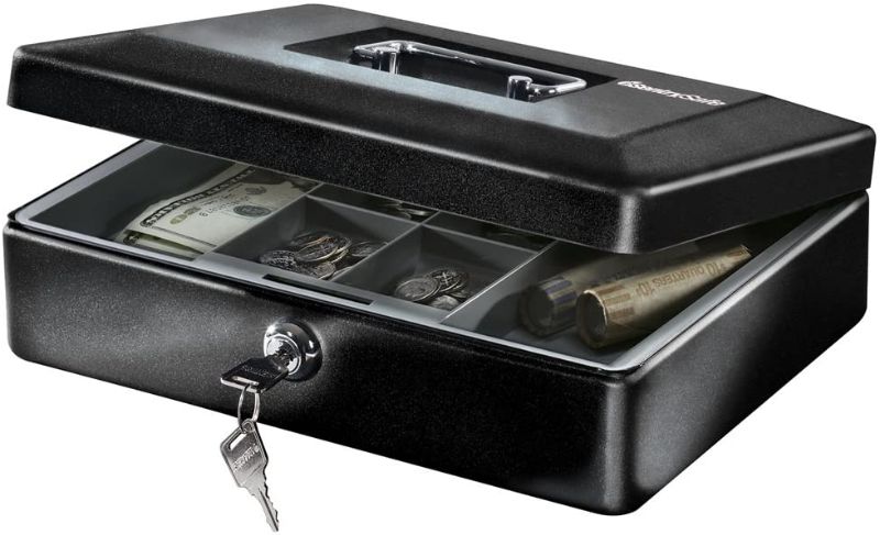 Photo 1 of  Money Safe Cash Box and Key Lock, 0.21 Cubic Feet, 3.75 x 12 x 9.5 inches, CB-12 , Black
